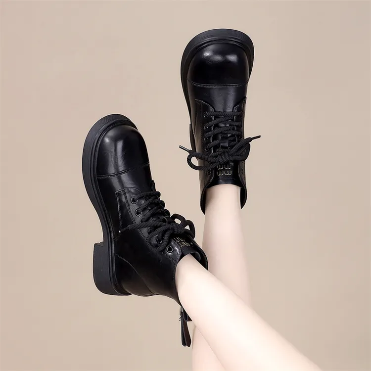 英伦风马丁靴女秋冬2024新款真皮百搭软底靴子加绒加厚短靴显脚小