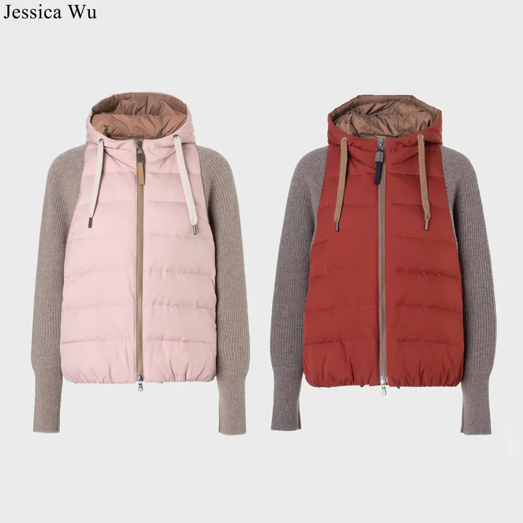 JESSICA WUBC意大利高奢系列科技面料拼接羊绒羊毛蝙蝠袖白鹅绒服