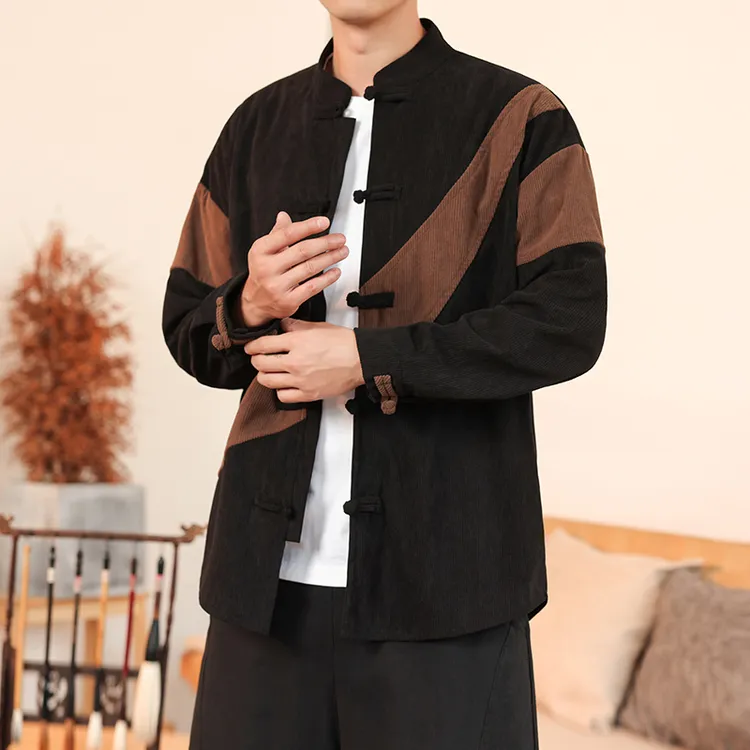 中国风衬衫外套男士秋季复古休闲宽松立领盘扣新中式唐装汉服衬衣