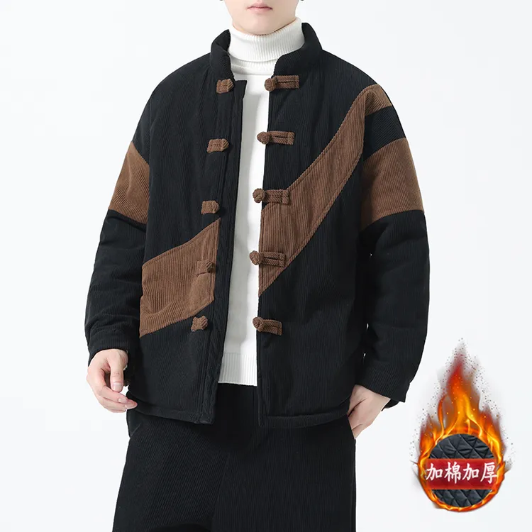 新中式唐装男款加厚棉衣复古风汉服中国风灯芯绒拼接宽松保暖棉服