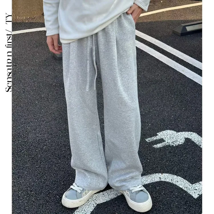 田野L  四季阔腿百搭宽松纯色直筒高克重卫裤