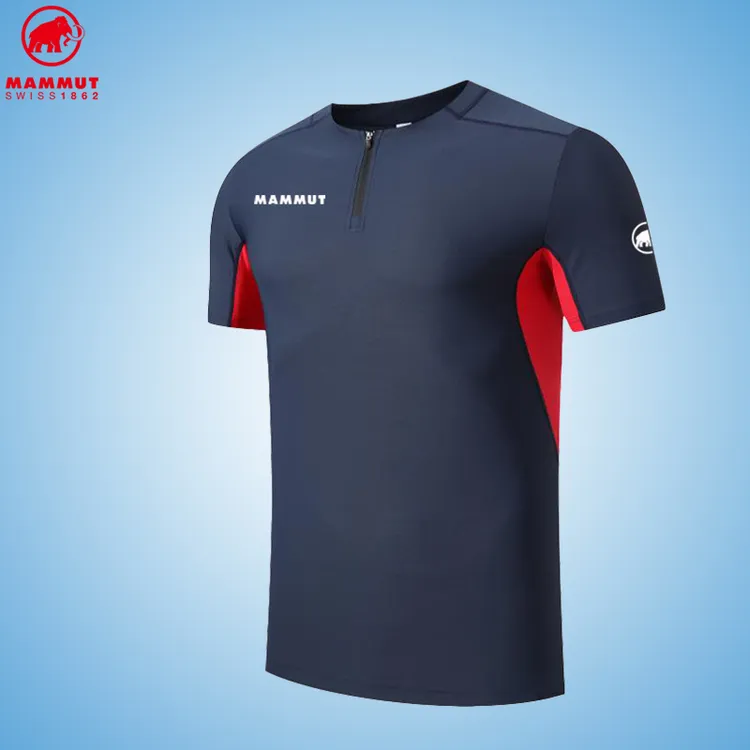 Mammut/猛犸象男士户外休闲运动短袖吸汗速干T恤半拉链上衣薄款