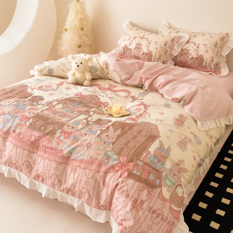 2024新款lolita小众设计师专版40支全棉纯棉水洗棉洛丽塔风四件套