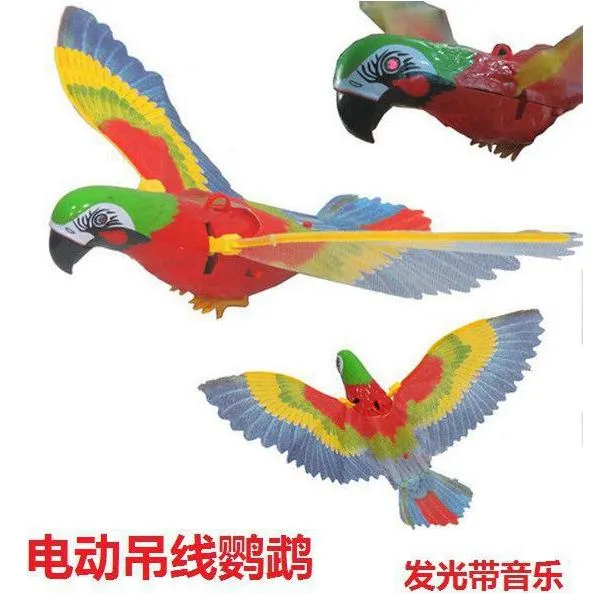 新款仿真电动发光吊线鹦鹉盘旋音乐闪光会飞的鸟电动老鹰发光玩具