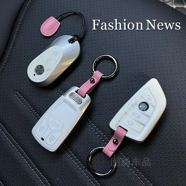 适用于奥迪车钥匙套23款A4LQ5LA3A6LA7Q8q4etron高端壳男女扣粉色