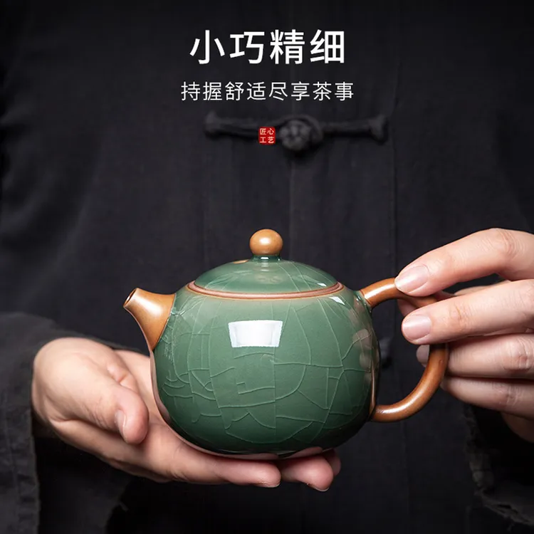 黄汝窑冰裂纹小茶壶迷你陶瓷功夫泡茶单壶小品壶家用一人用喝茶器
