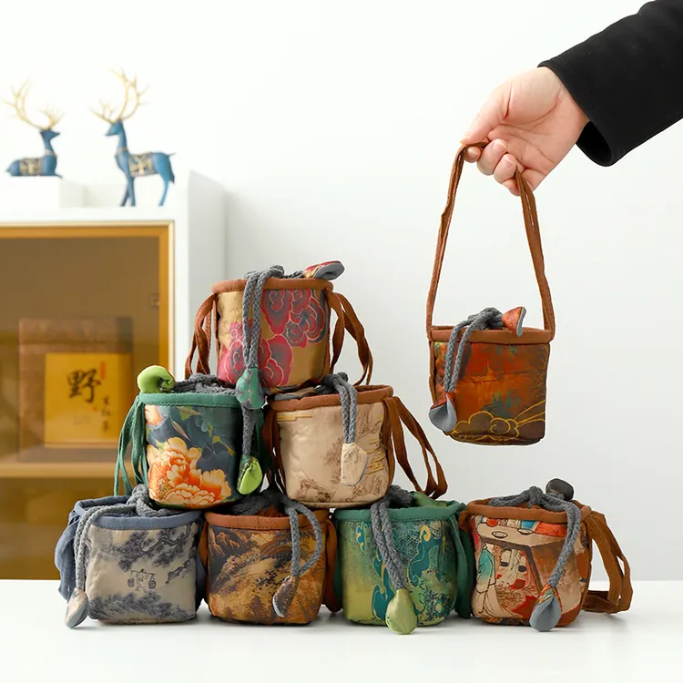 香云纱主人杯收纳袋单杯套快客杯便携包加厚复古棉麻茶壶茶具保护