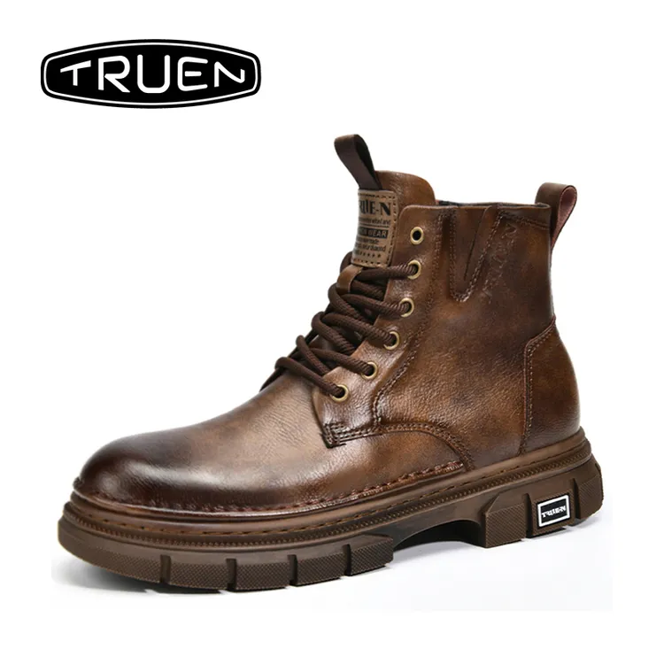 真恩马丁靴男复古高帮厚底耐磨2024新款时尚英伦风春秋工装男皮鞋