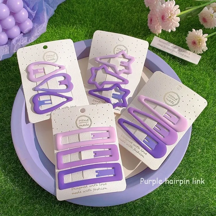 【XD】超仙渐变紫色发夹女侧边刘海碎发夹子韩国爱心bb夹儿童发卡
