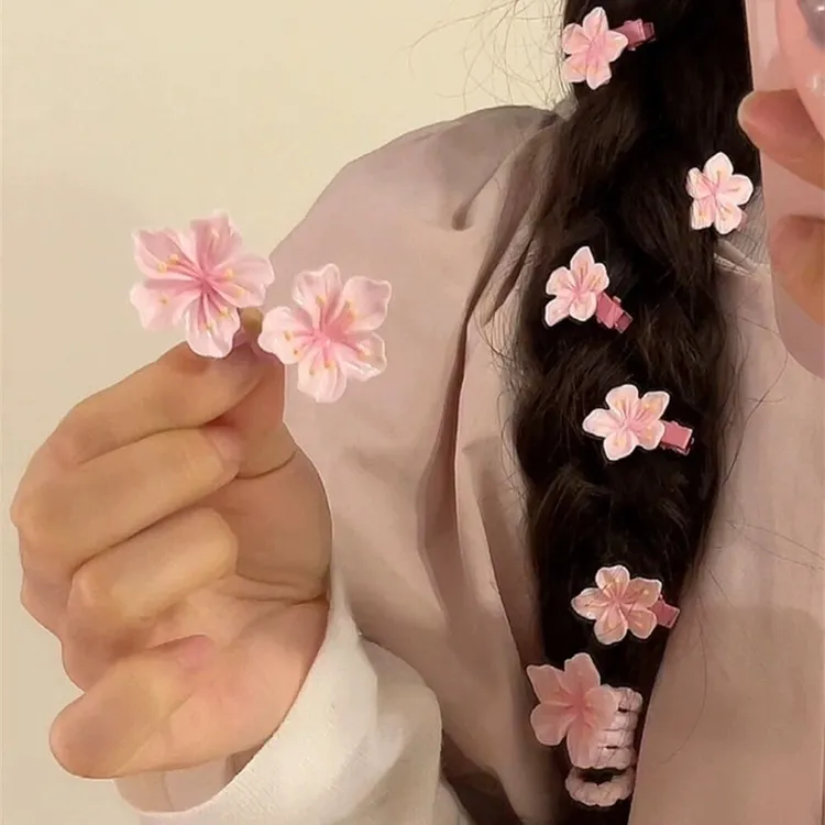 粉色小樱花发夹边夹女侧马尾编发小夹子发饰可爱刘海鸭嘴夹发卡子