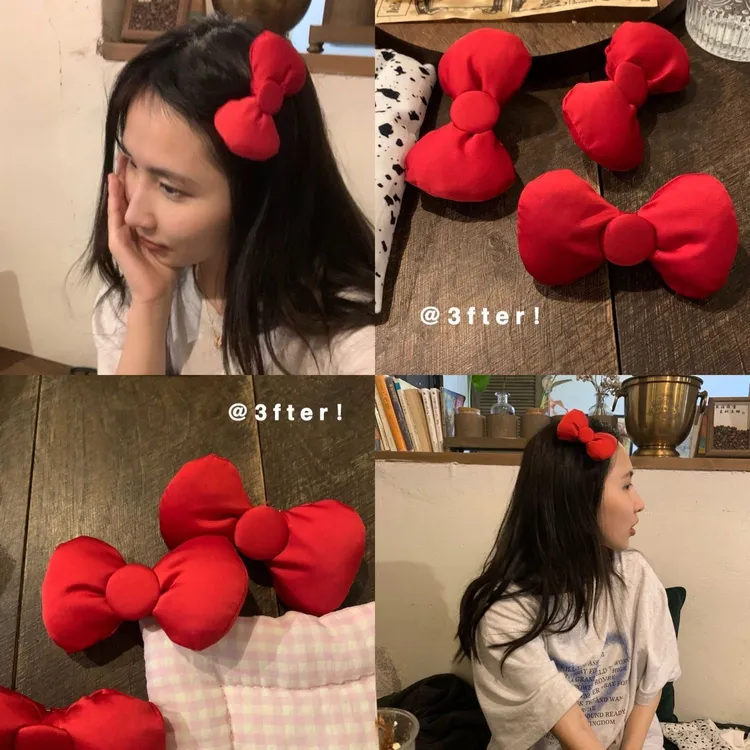 新年“超大号”甜美红色蝴蝶结发夹 red少女心可爱刘海夹碎发边夹