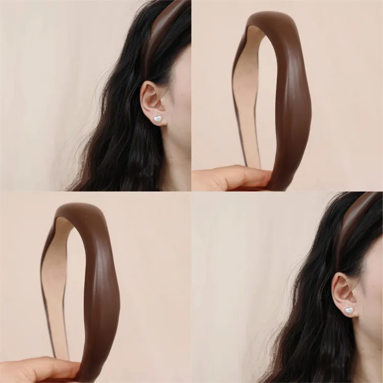 法式气质波浪型仿小羊皮PU皮质发箍复古简约网红女外戴头箍发卡新