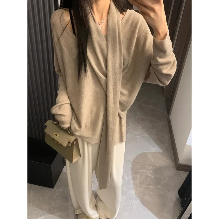 MARIE.COCO法式设计感两种穿法针织毛衣上衣斜门襟绑带高级感毛衣