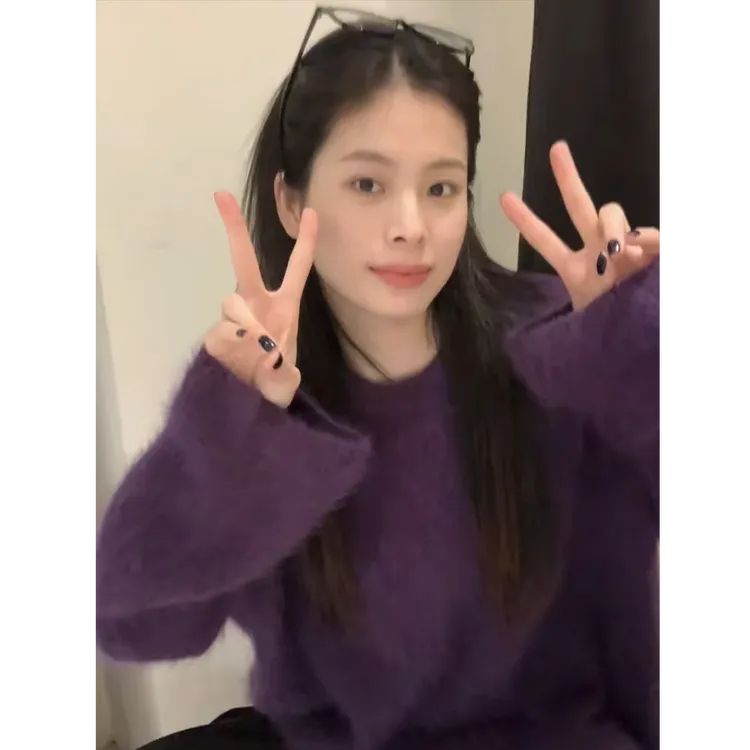 MARIE.COCO紫色浣熊绒毛衣女秋冬慵懒软糯宽松外穿高级感针织上衣