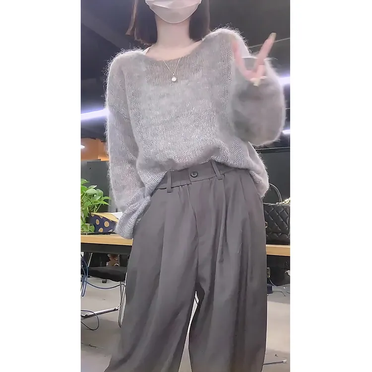 MARIE.COCO韩系宽松慵懒软糯灰色毛衣早秋显瘦洋气时髦针织衫上衣