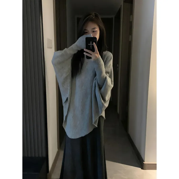 MARIE.COCO设计感针织毛衣洋气独特别致chic显瘦宽松灰色针织衫秋