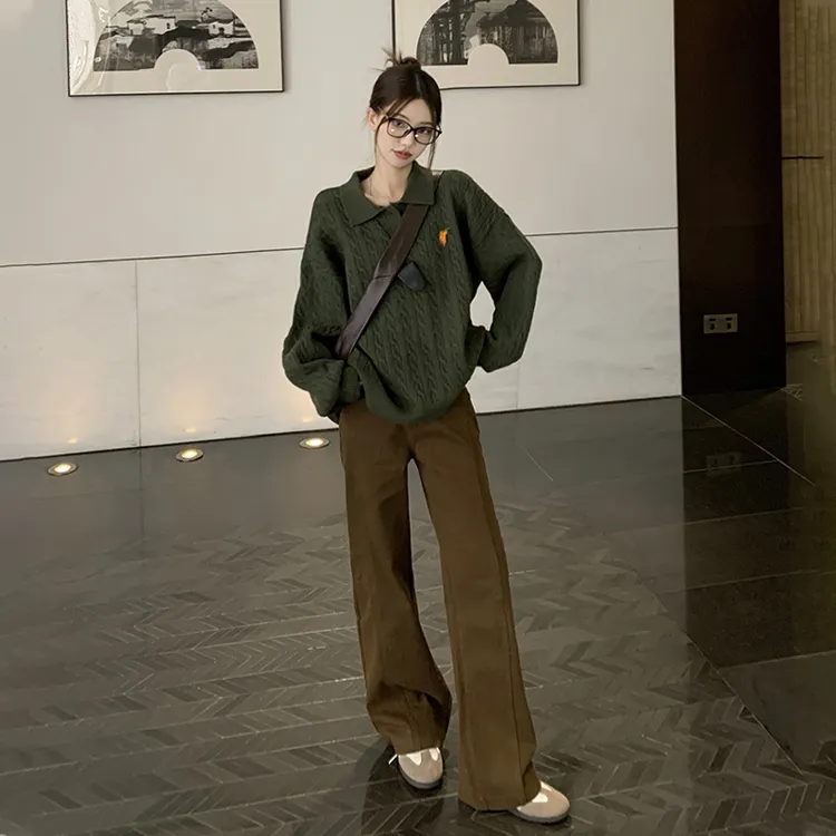 MARIE.COCO高级感减龄漂亮洋气polo领麻花针织毛衣上衣女休闲裤子