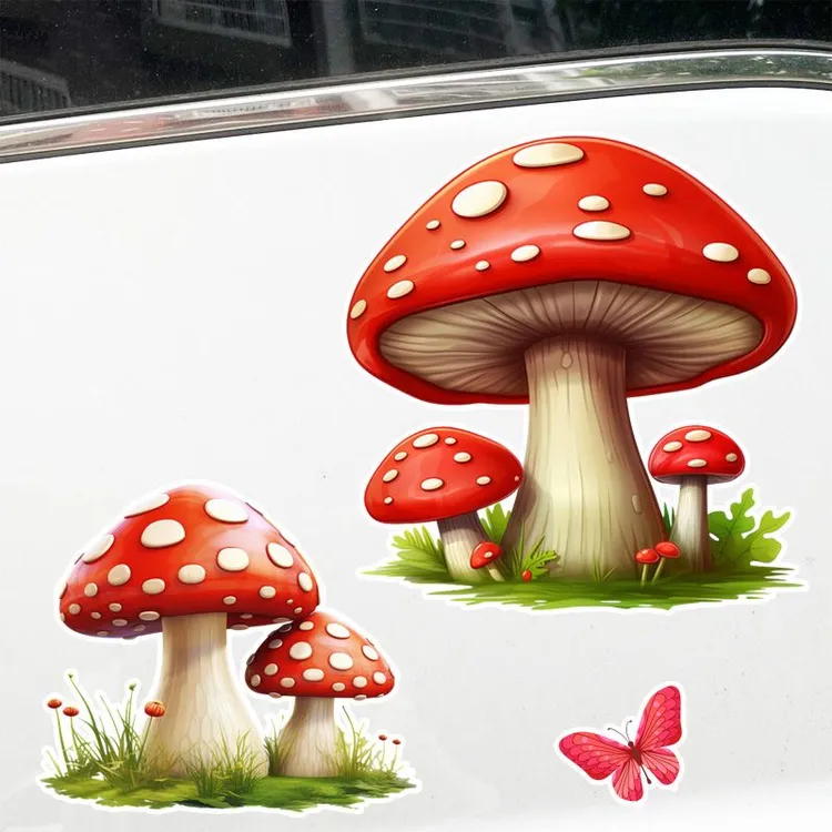写实红色蘑菇可爱划痕遮挡遮盖贴车身玻璃装饰防水时尚贴纸
