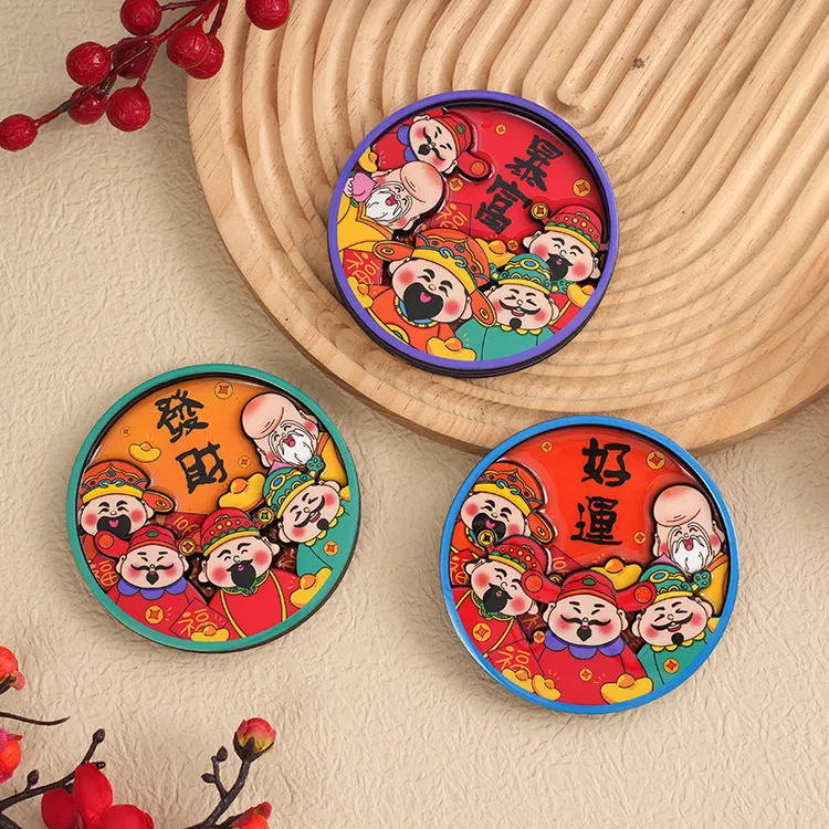 【现货】好运暴富平安财神爷木质磁性冰箱贴纪念品旅游纪念招财磁贴