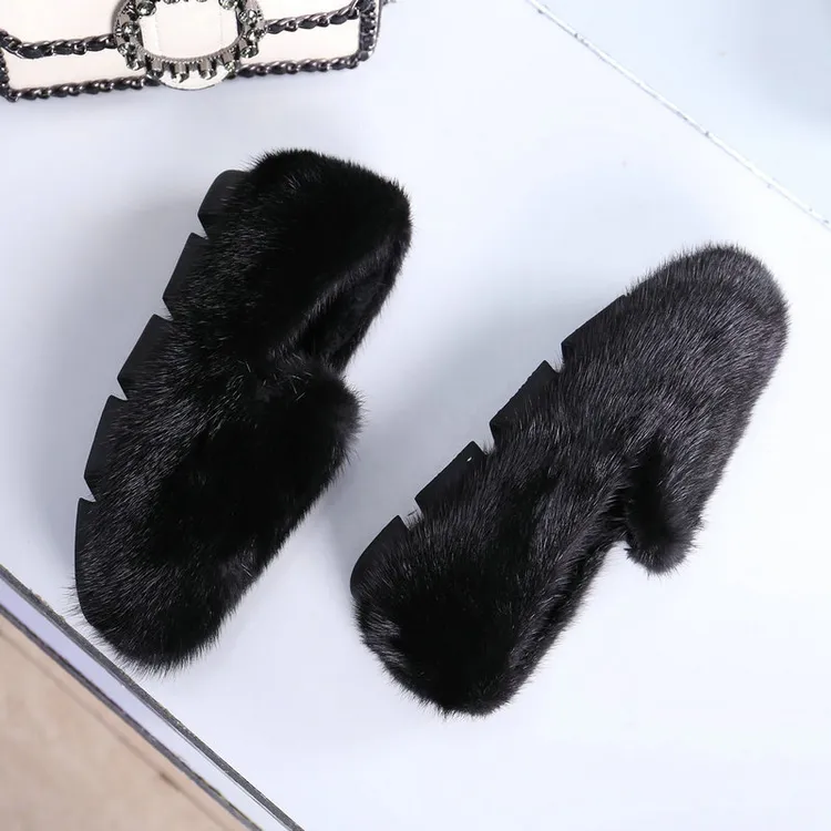 貂毛鞋女2024新款网红时尚外穿保暖瓢鞋加绒毛毛冬季豆豆鞋