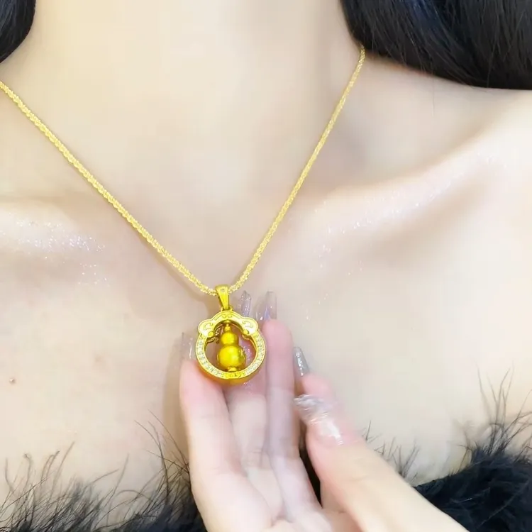 铜合金合成锆石吊坠 中间可旋转小葫芦福禄项链镶钻款项链毛衣链