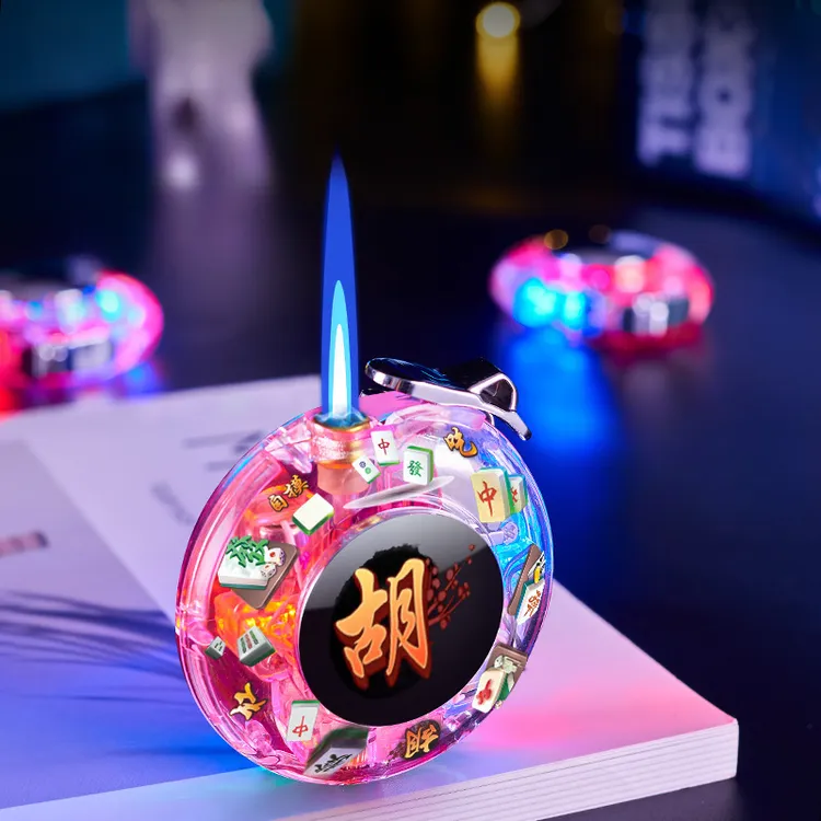 闪光打火机网红090透明小飞碟旋转解压转盘炫焰LED双色灯送打火机