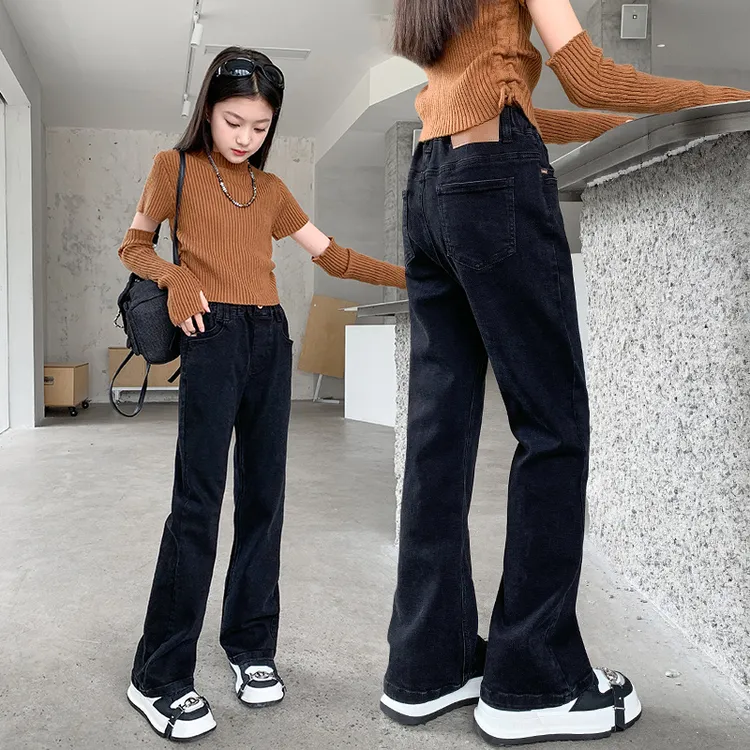 女童牛仔裤黑色秋季学生女2025新款儿童春秋休闲长裤中大童裤子潮