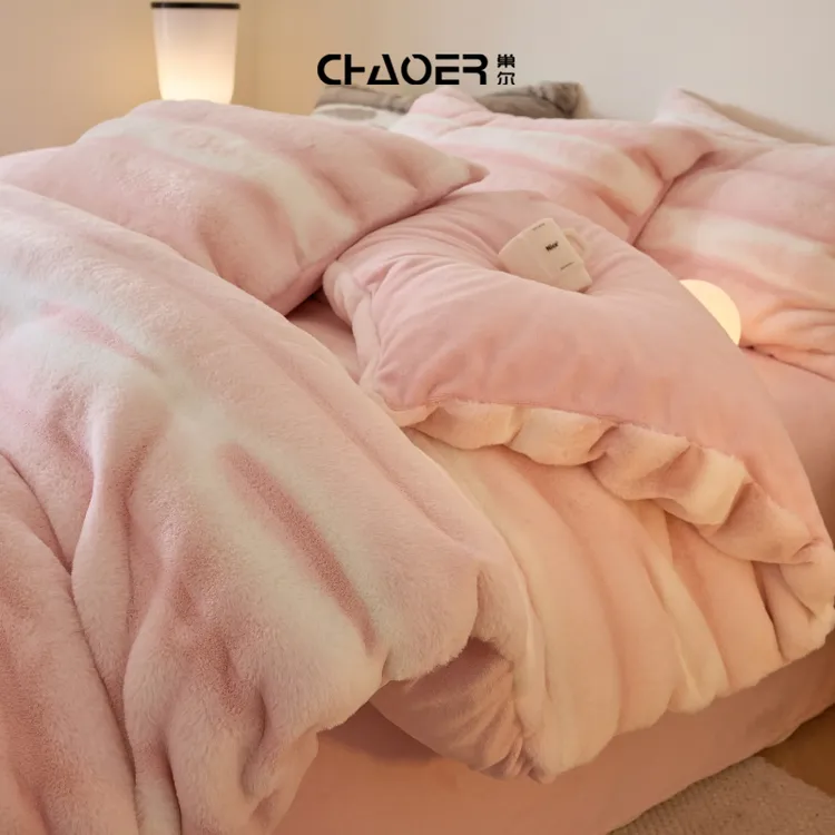 巢尔【温婉】冬季仿兔绒牛奶绒四件套加绒加厚床单款双面绒