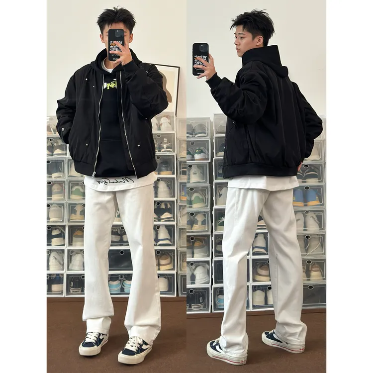 布老哥Blog美式复古飞行员夹克秋季新款宽松显白不规则外套W554