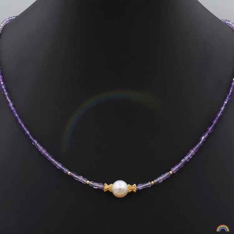 rwbuy品牌设计 天然紫水晶珍珠项链女款简约气质款锁骨链百搭