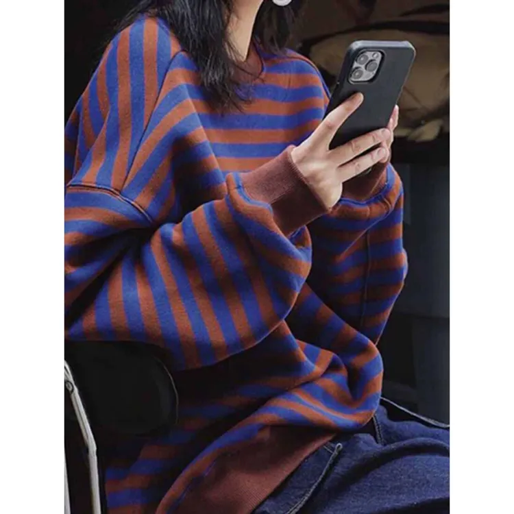 条纹卫衣女2025新款加厚爆款高级感美式chic欧货潮牌外套秋冬