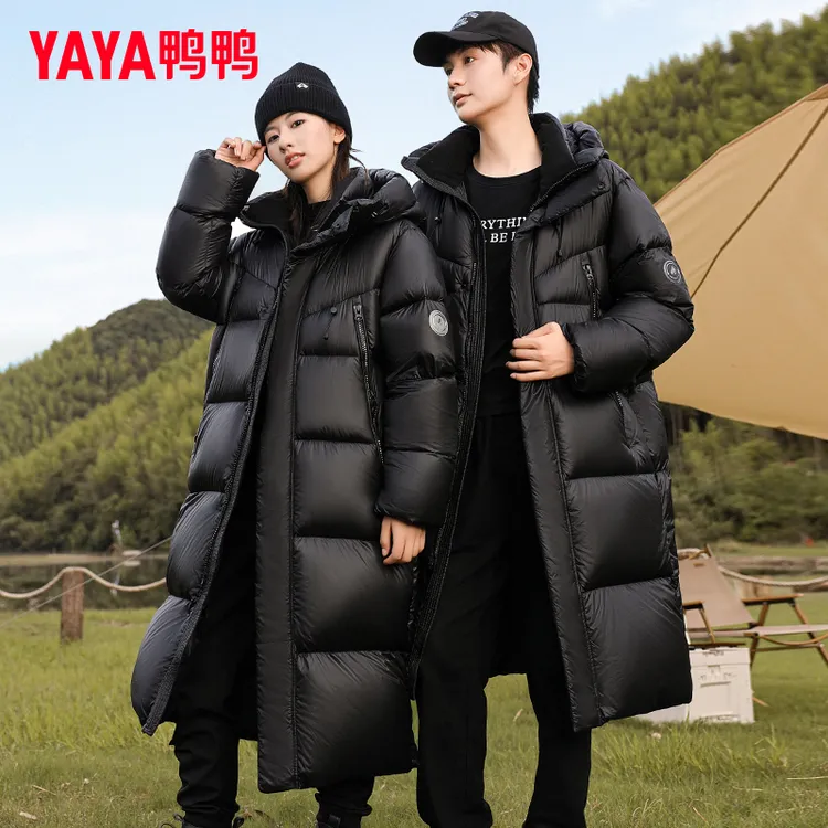 鸭鸭情侣款羽绒服2025冬季新款黑色韩版时尚加厚抗寒长款过膝外套