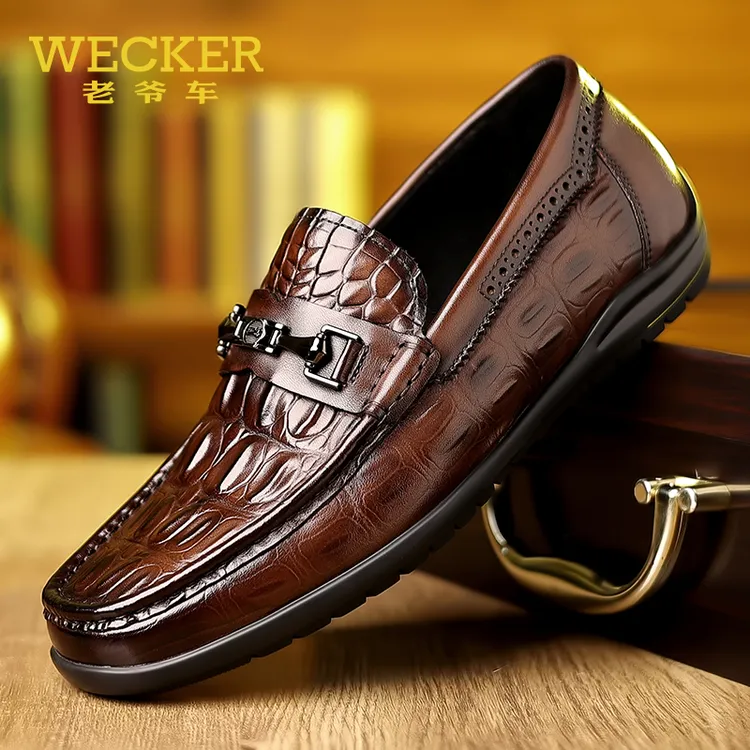 老爷车意大利轻奢男士时尚百搭休闲皮鞋一脚蹬透气软底真皮男鞋
