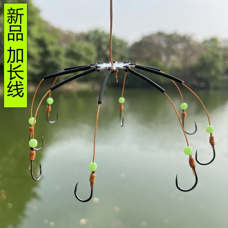 奇原加长线翻板钩糠饼夹饼钩八爪钩海竿抛杆串钩爆炸鱼钩鲢鱼钩