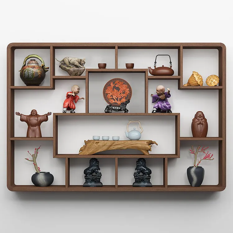 博古架实木中式壁挂式上墙茶壶展示架简约多宝阁厂家直销古董架
