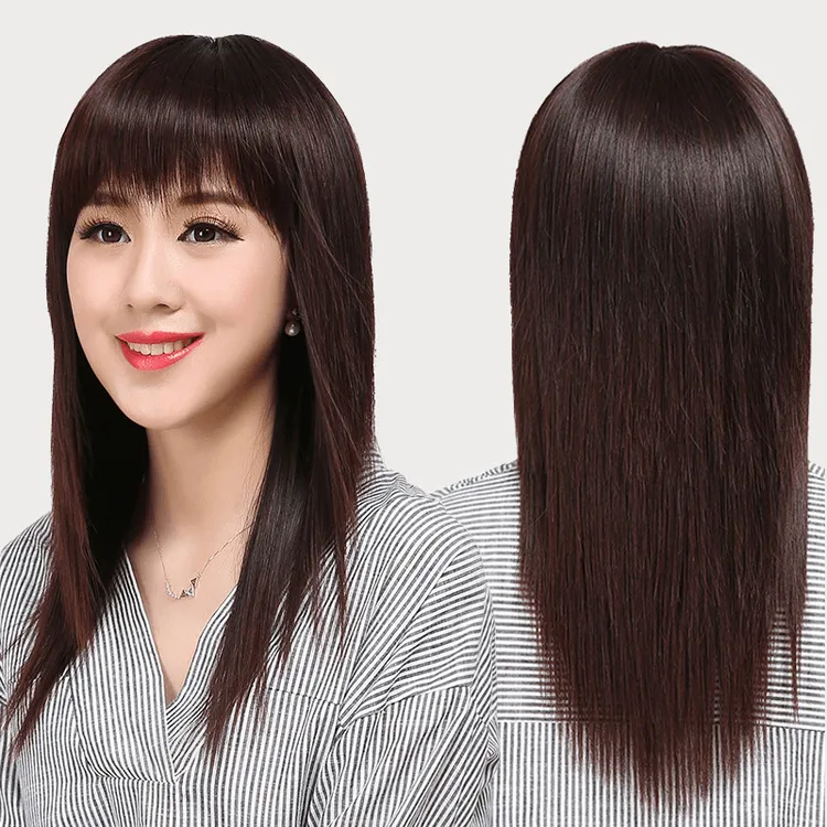 假发女长发长直发全真人发中分缝自然逼真碎齐刘海 女士全头发套