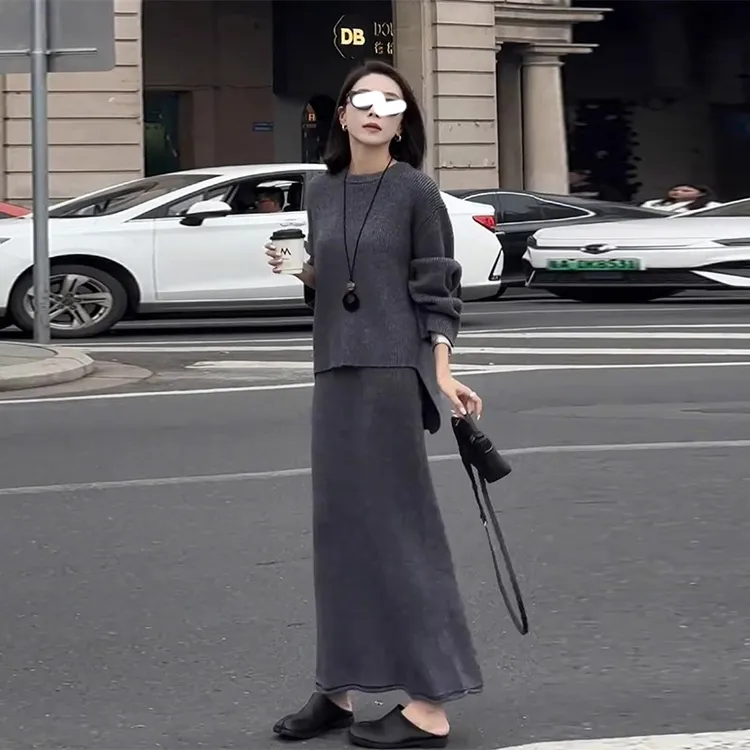 2025春季新款时尚宽松显瘦针织衫上衣女高腰休闲洋气长款半身裙潮