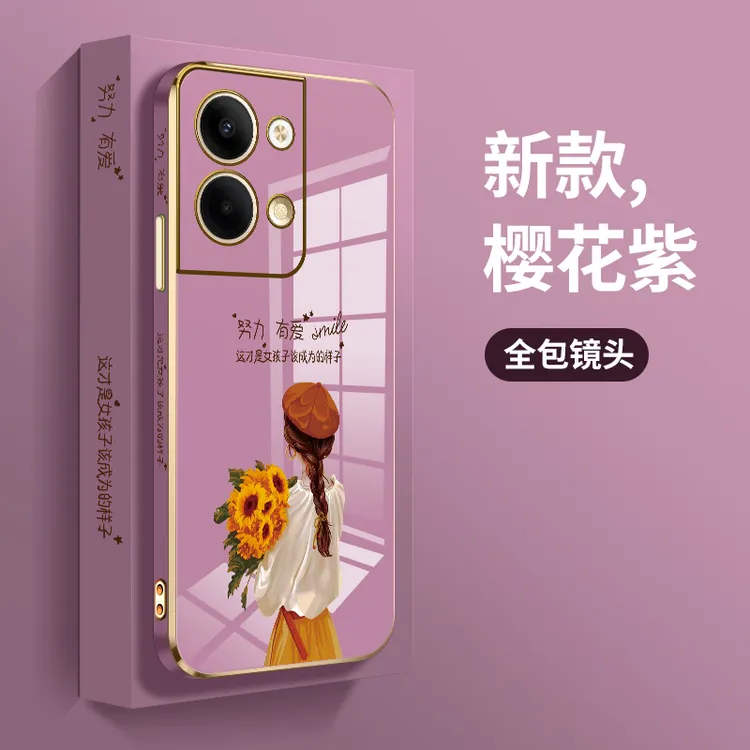 opporeno9手机壳新款reno9pro电镀简约努爱reno9pro+硅胶软挂绳全
