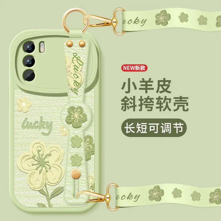 油画小花oppok9手机壳新款k9x斜挎腕带小羊皮k9s全包k9pro保护套