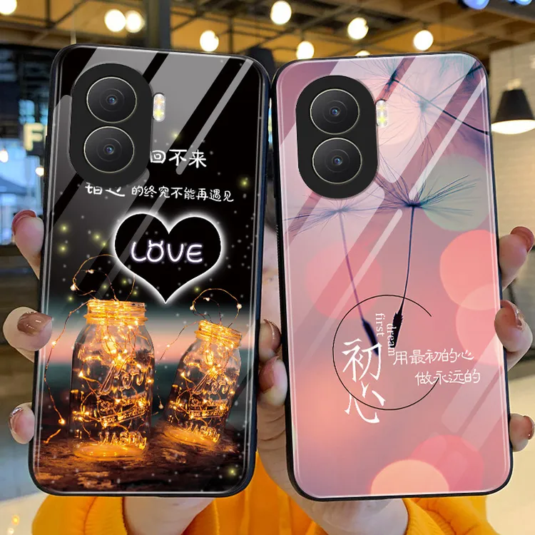华为荣耀x40i手机壳新款x40i简约LOVE玻璃壳DIO-AN00硅胶镜头全包
