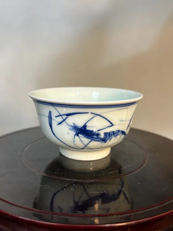 青花虾纹茶杯景德镇陶瓷釉下彩主人杯容量120毫升小茶碗小酒碗