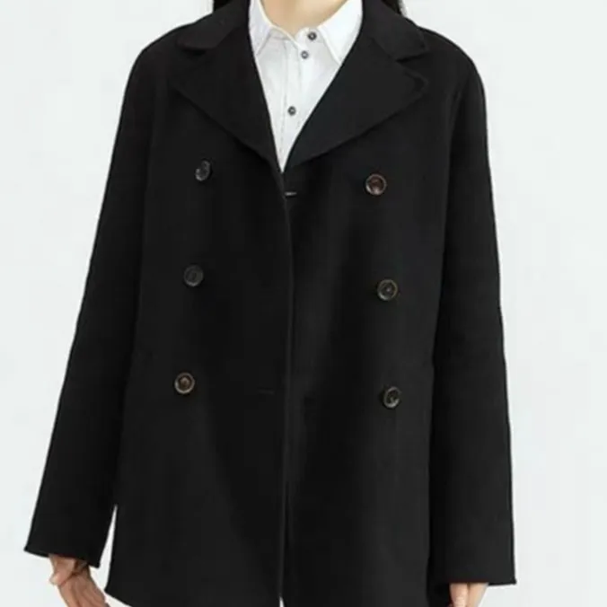 高端气质黑色半身款秋冬毛呢外套