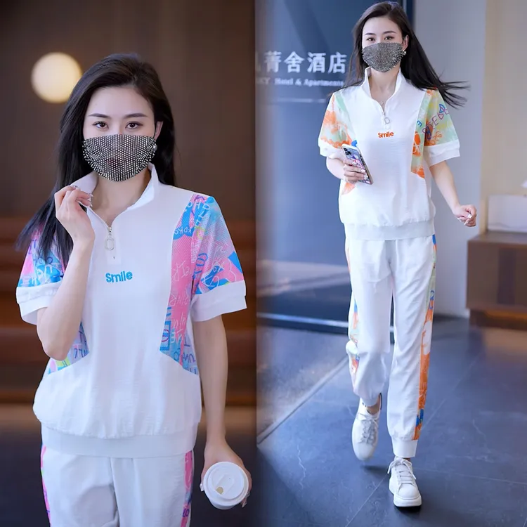 时尚套装女夏新款女装显瘦减龄洋气运动休闲两件套束脚裤套装6085