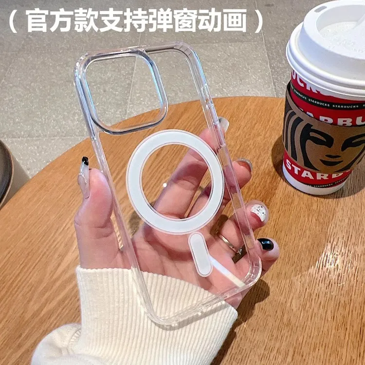 动画弹窗苹果15Promax手机壳适用iPhone16磁吸透明壳13全包12防摔