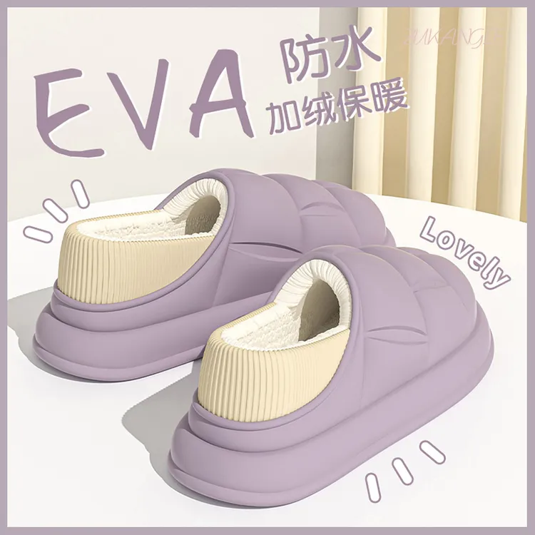 2025新款冬季防水女款棉拖鞋冬天居家防滑加绒加厚底保暖包跟拖鞋