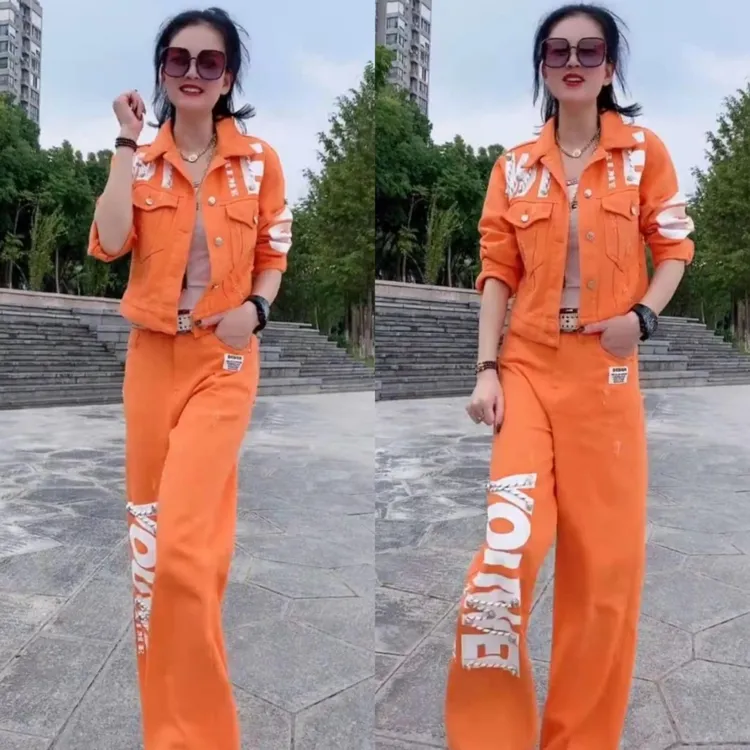 潮牌欧洲站2025新款时尚洋气欧若风休闲时髦显瘦减龄牛仔女装套装