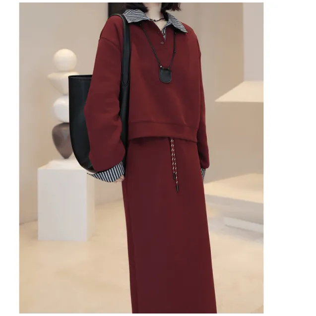 韩版气质休闲套装女秋季休闲百搭宽松卫衣+高腰显瘦半身裙两件套