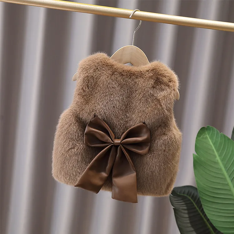 女童马甲甜美冬季蝴蝶结女童中小童毛毛马甲儿童婴儿洋气宝宝外穿