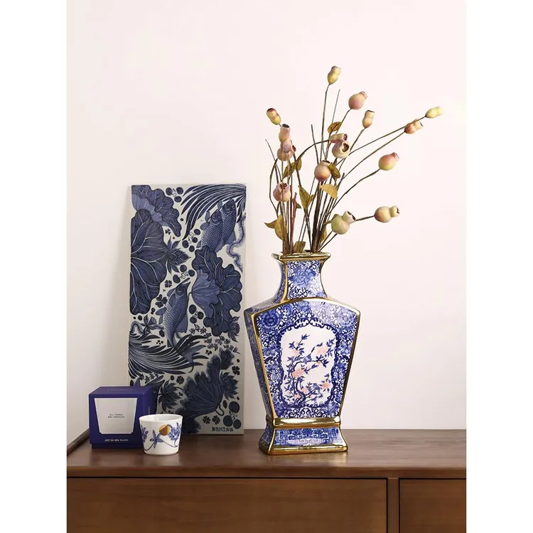 轻奢中式仿古青花瓷景德镇陶瓷器花瓶插花客厅博古架装饰品摆件