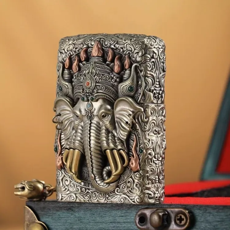 ZIPPO/之宝打火机【六牙神象】复古重甲套壳男士防风原装送礼DYJ1